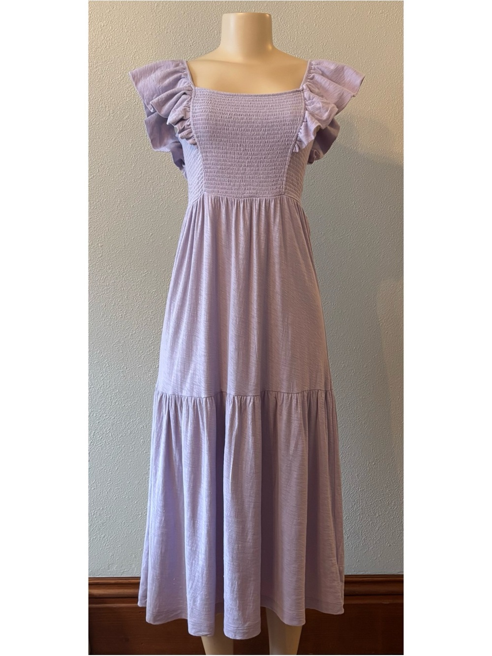 Nation LTD Gwen Smocked Tie Back Ruffle Tiered Midi Dress in Provence Sz Small